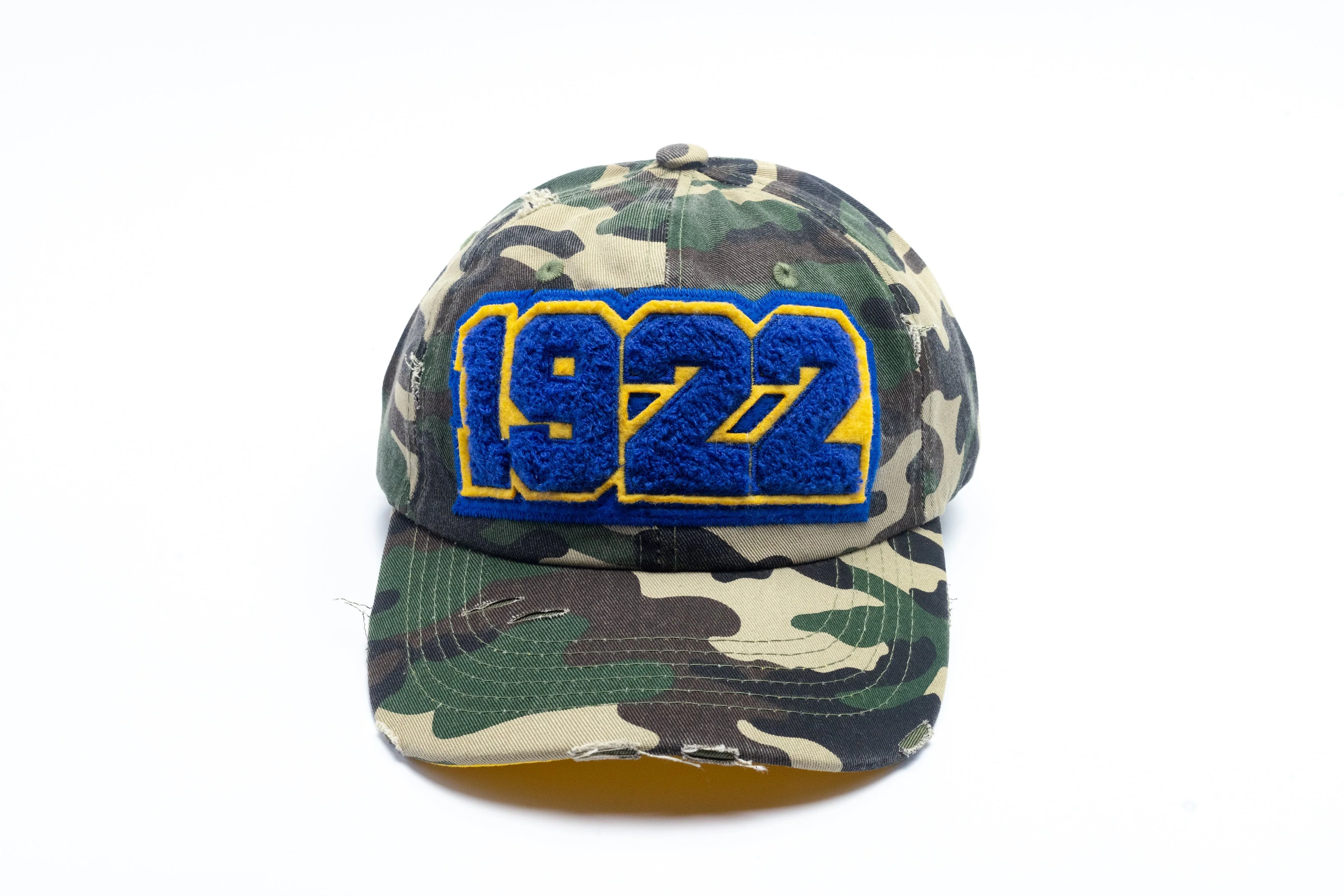 1922 Sigma Gamma Rho Distressed Camo Chenille Cap - Image 5