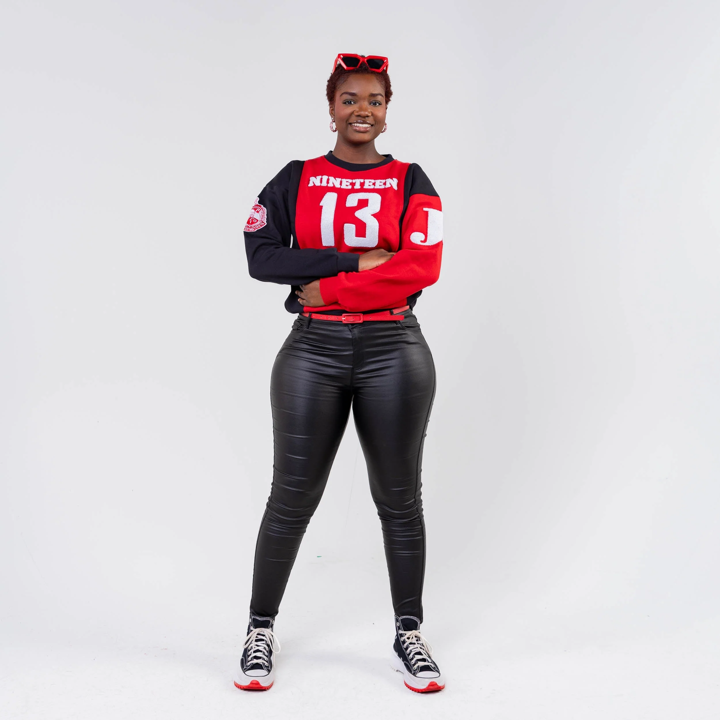 Delta Sigma Theta  Nineteen 13 "J13" Chenille and Embroidered Sweatshirt (Red/White) - Image 3