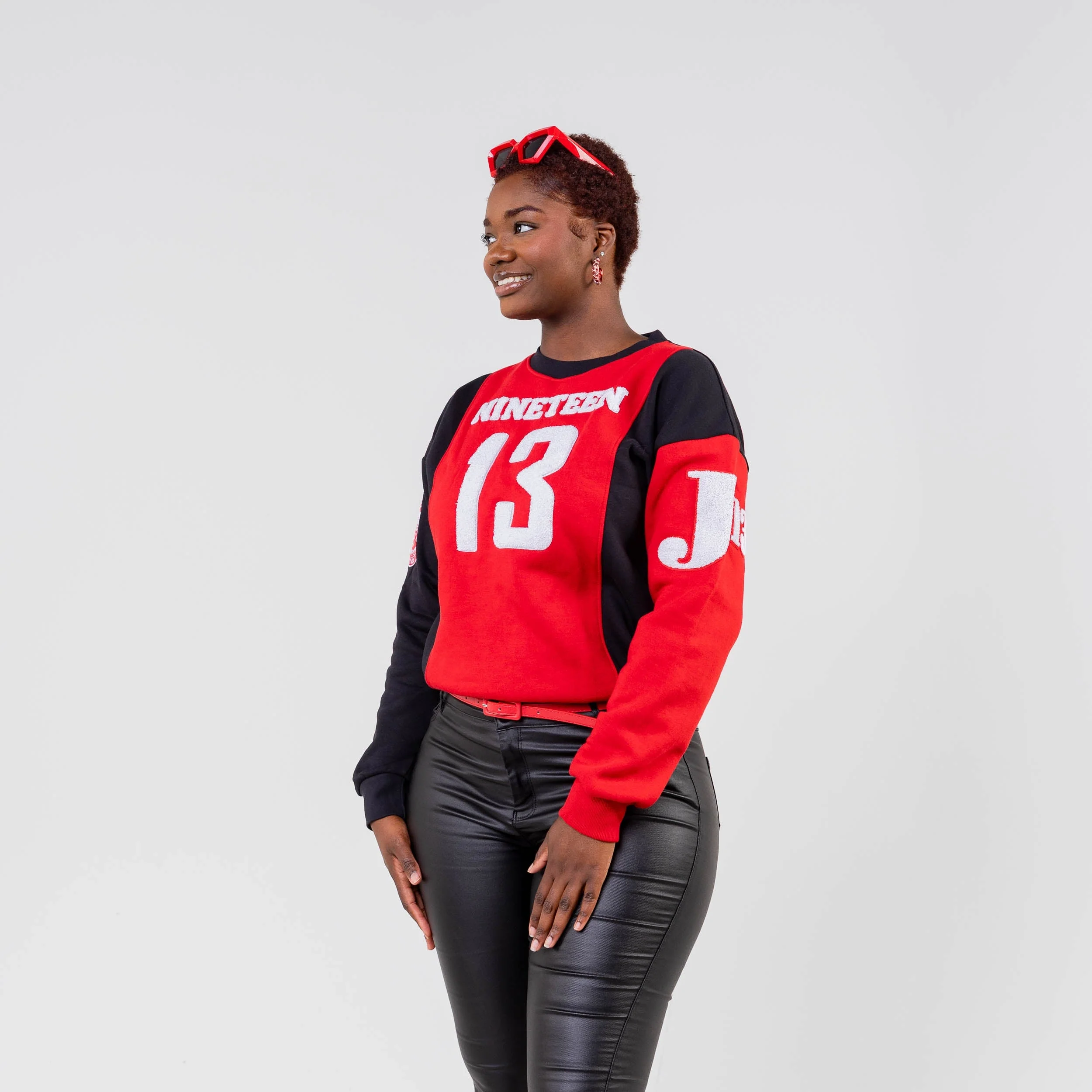 Delta Sigma Theta  Nineteen 13 "J13" Chenille and Embroidered Sweatshirt (Red/White) - Image 4