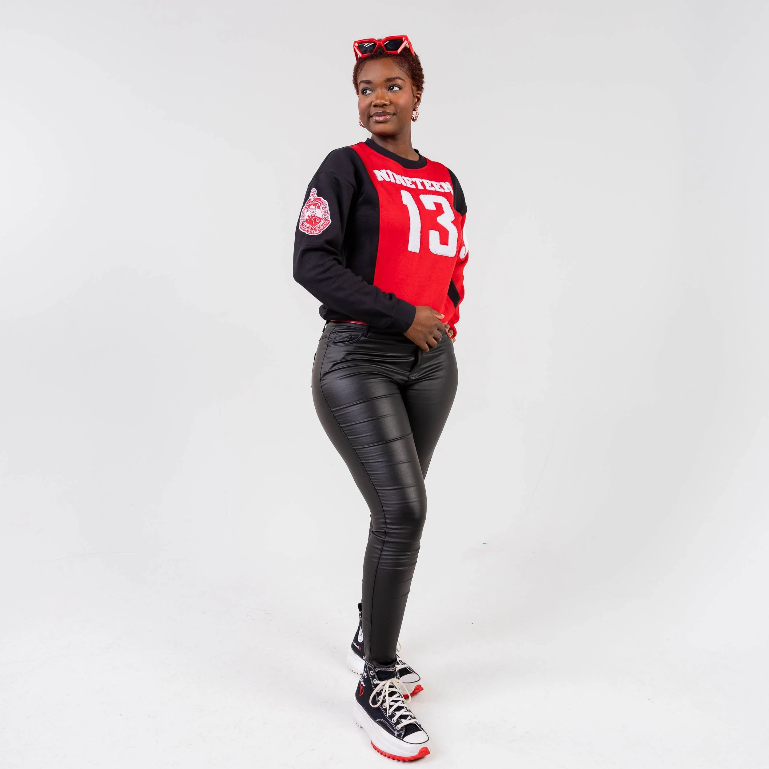 Delta Sigma Theta  Nineteen 13 "J13" Chenille and Embroidered Sweatshirt (Red/White) - Image 5