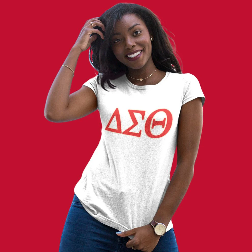 Delta Sigma Theta Distressed Letter Tee/Sweatshirt - Image 4