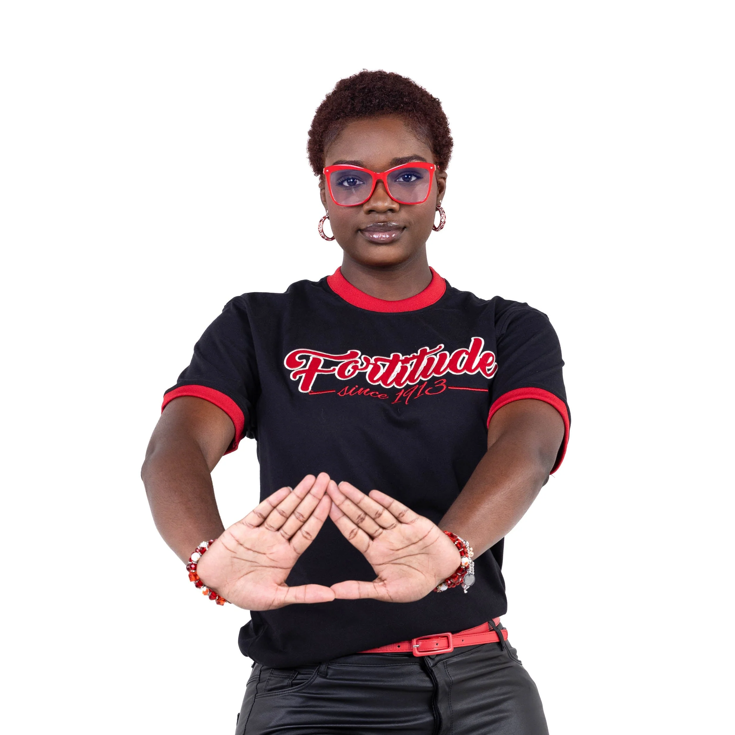 Delta Sigma Theta Fortitude Embroidered Ringer Tee Black - Image 4