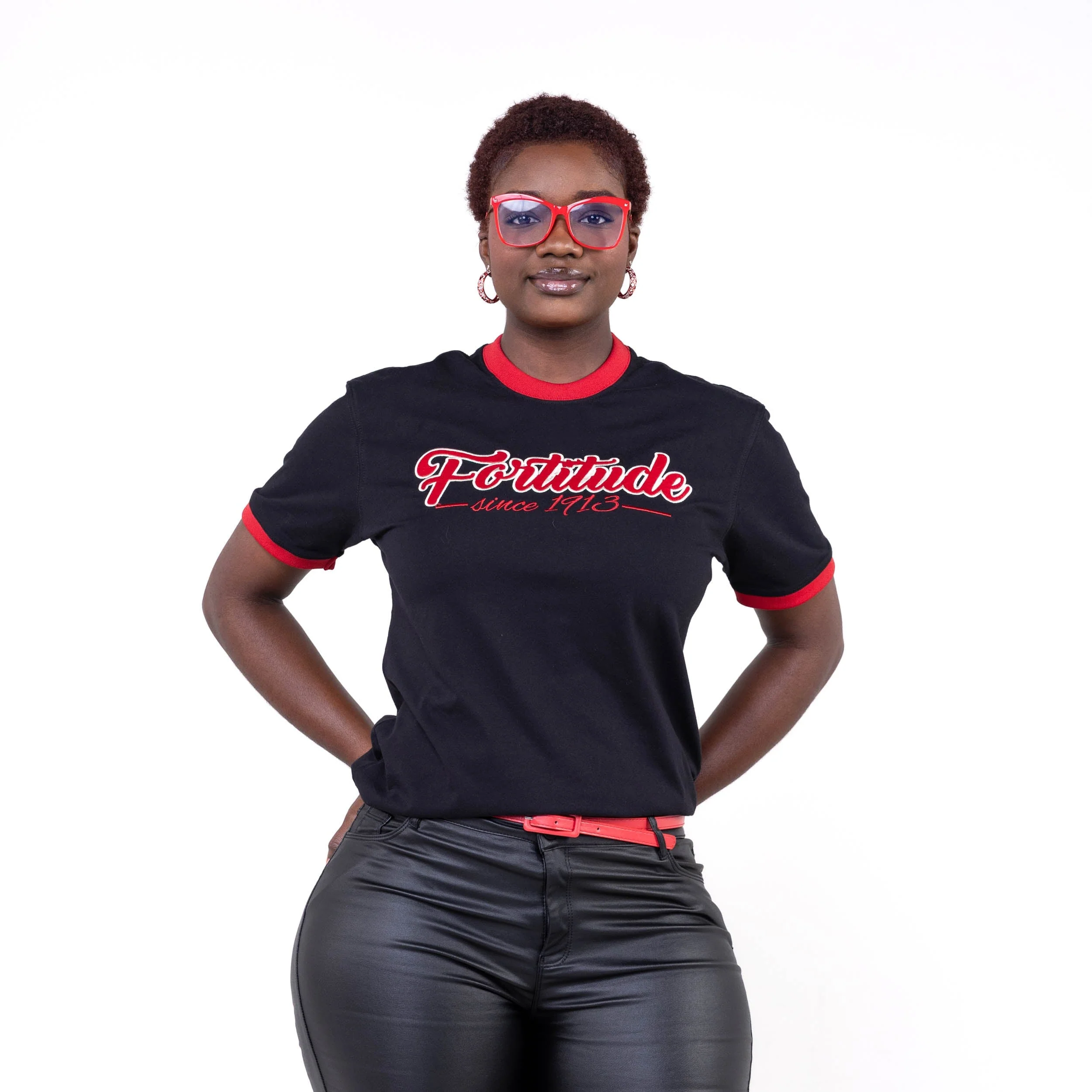 Delta Sigma Theta Fortitude Embroidered Ringer Tee Black - Image 6