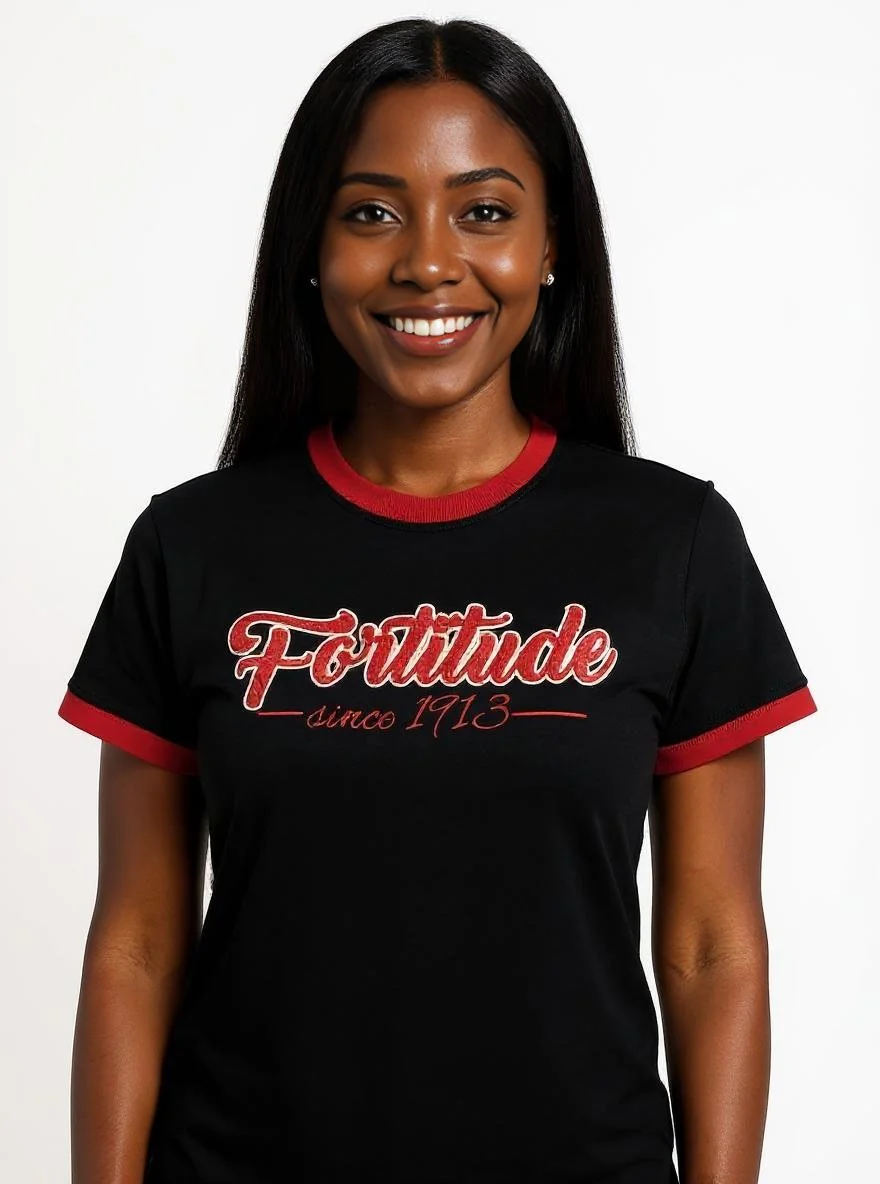 Delta Sigma Theta Fortitude Embroidered Ringer Tee Black - Image 7