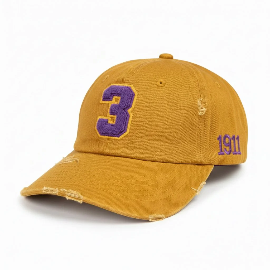 Omega Psi Phi Gold Chenille Cap with Line Number - Image 3
