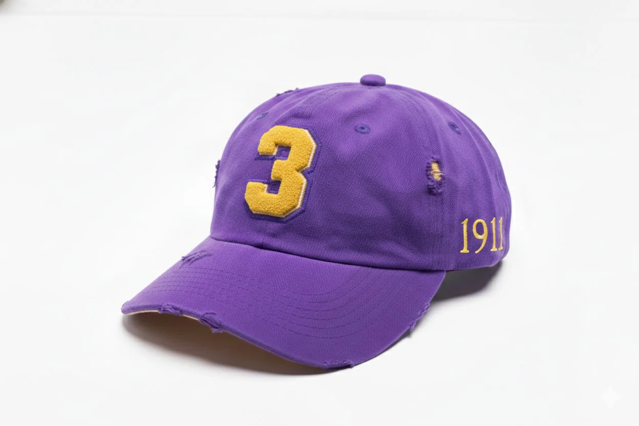 Omega Psi Phi Purple Chenille Cap with Line Number - Image 3