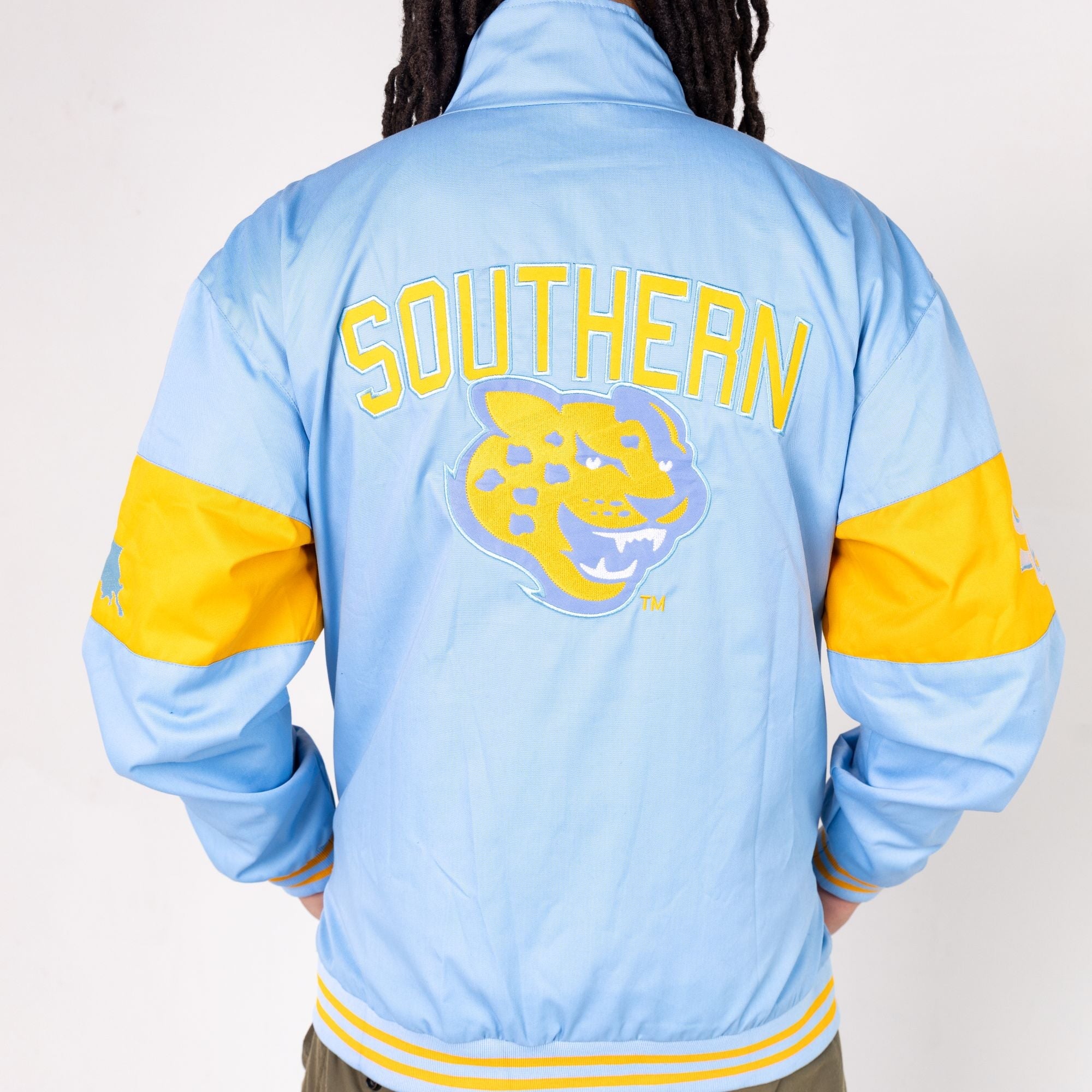 Southern University Cotton Racer Jacket Light Blue - Image 3