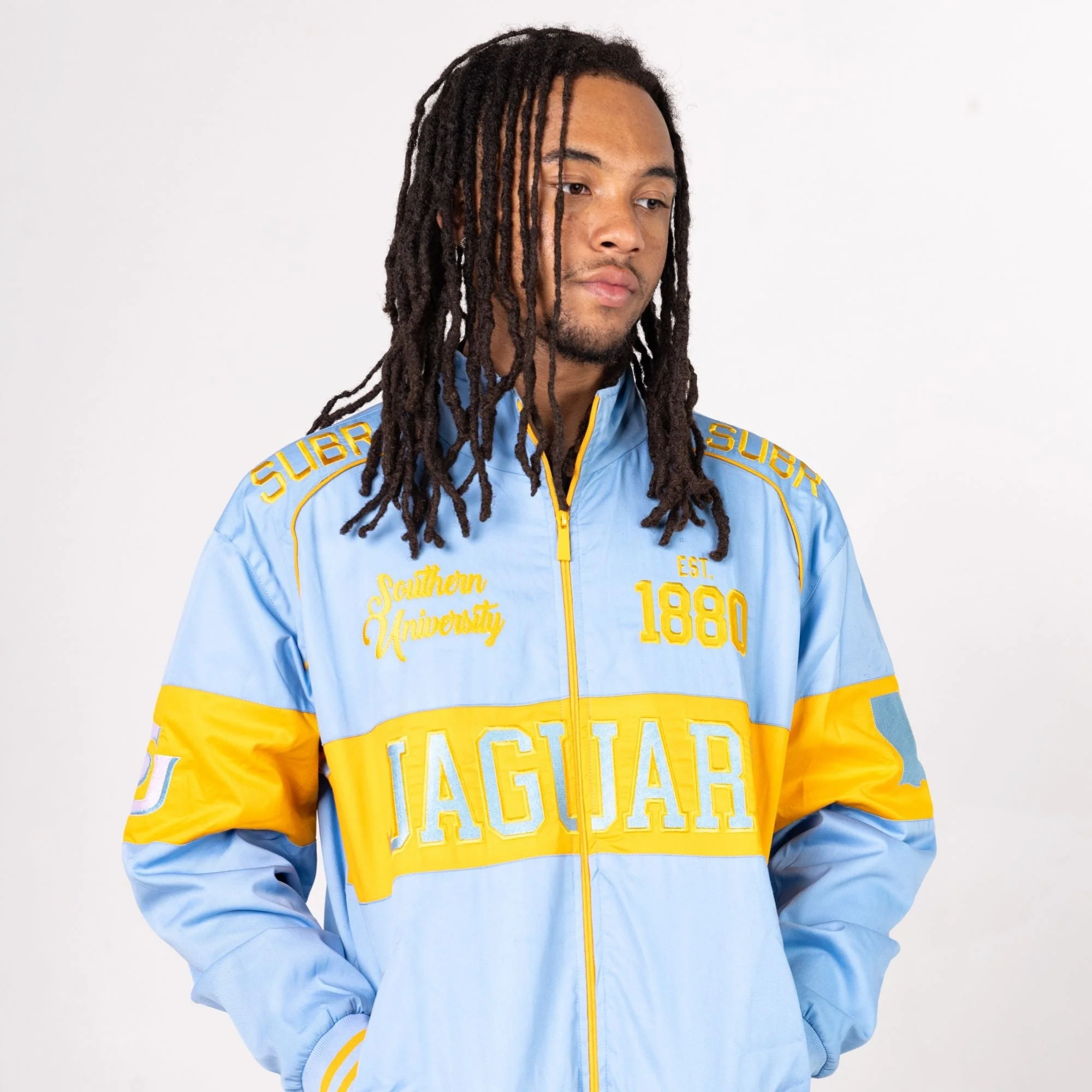Southern University Cotton Racer Jacket Light Blue - Image 4