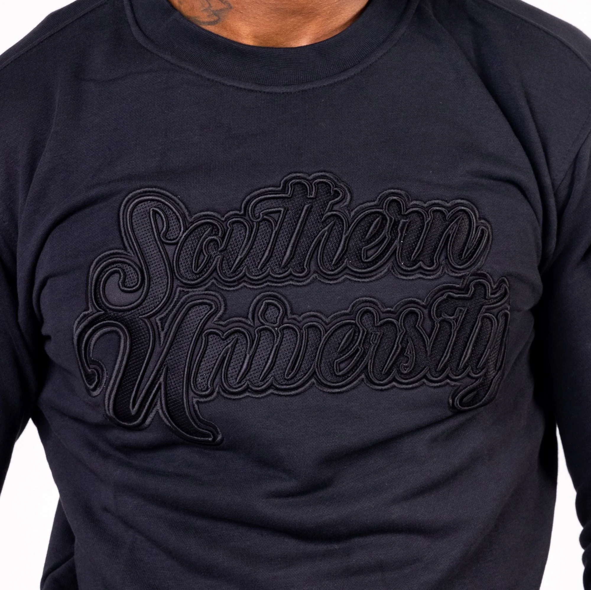 Southern University HBCU Black on Black 3D Embroidery Crewneck Sweater - Image 3