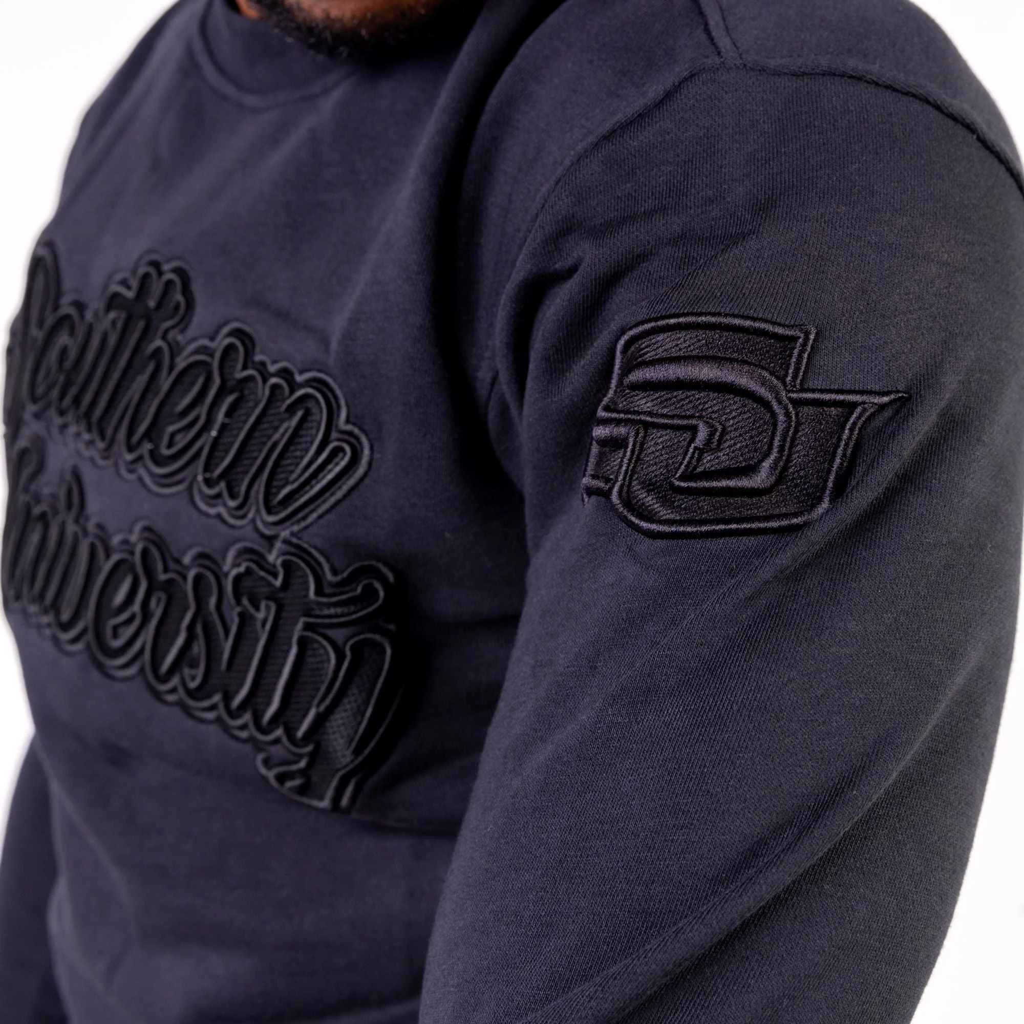 Southern University HBCU Black on Black 3D Embroidery Crewneck Sweater - Image 4