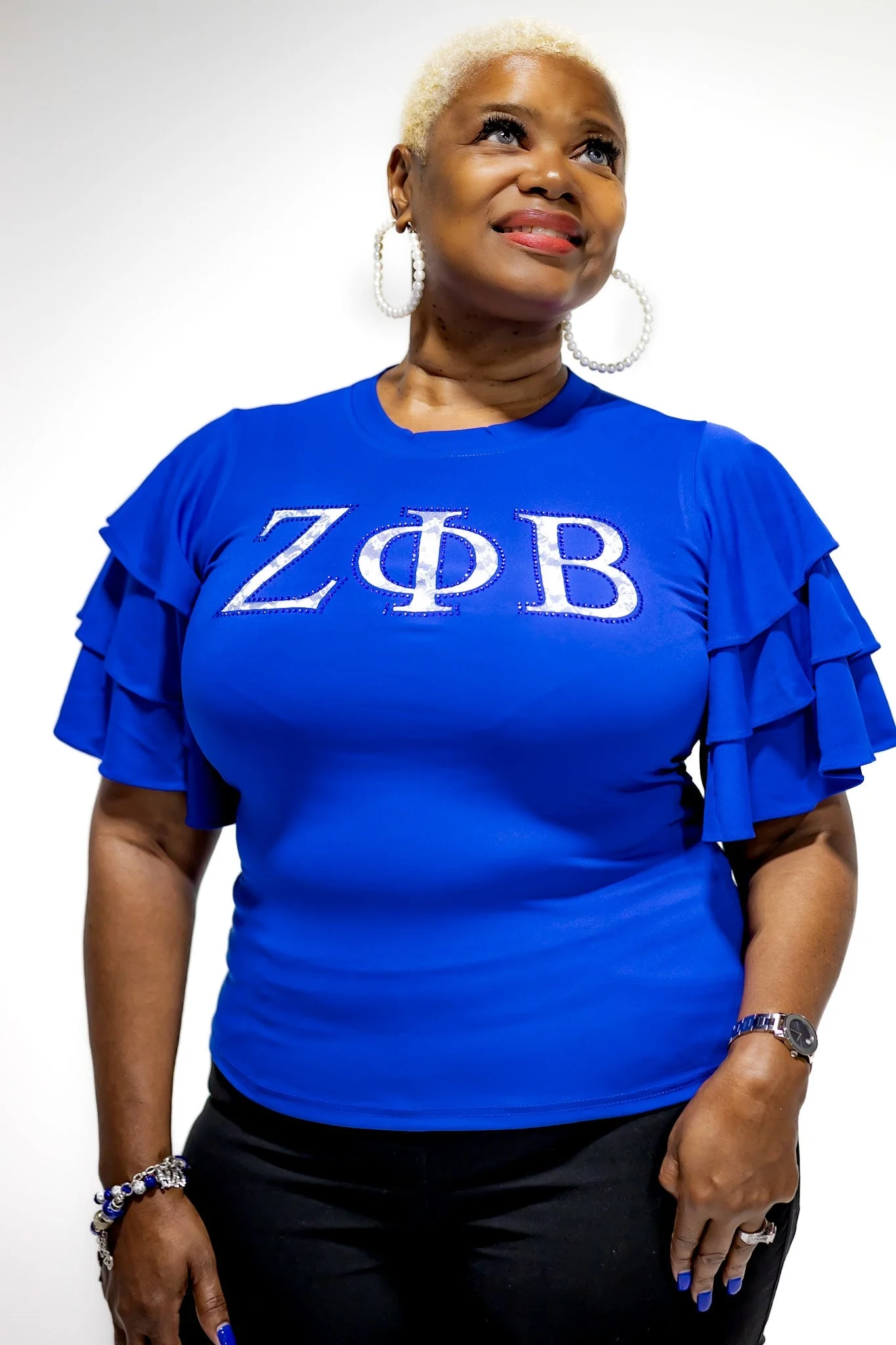 Zeta Phi Beta Letters Ruffle Blouse with Bling - Image 3