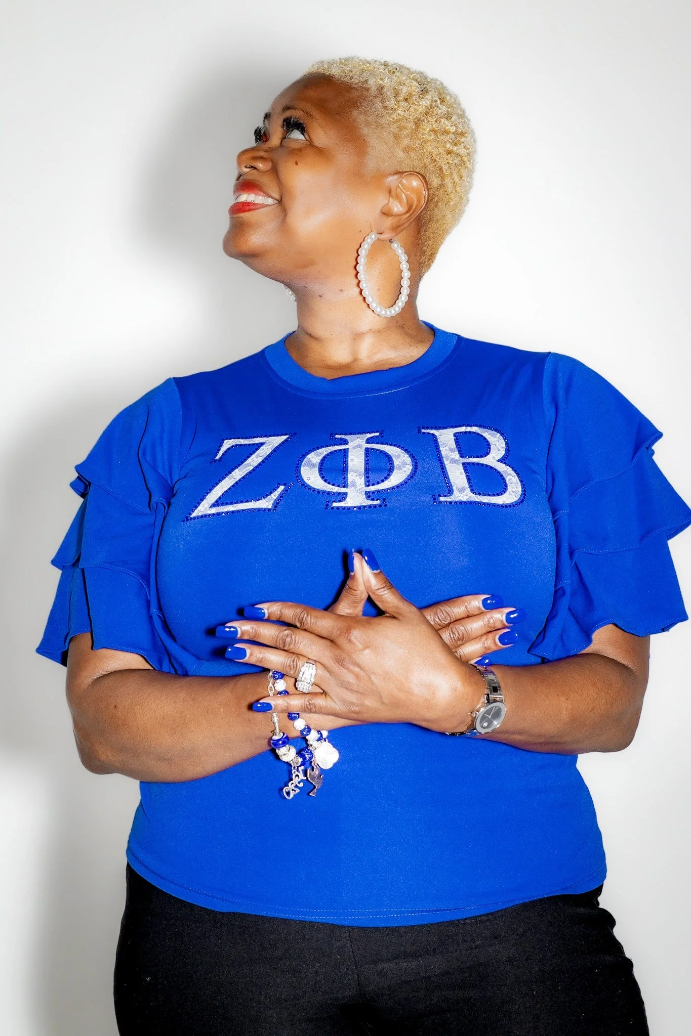 Zeta Phi Beta Letters Ruffle Blouse with Bling - Image 4